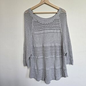 Aerie Open Knit Sweater XL Gray 100% Cotton Slouchy Boho Pullover